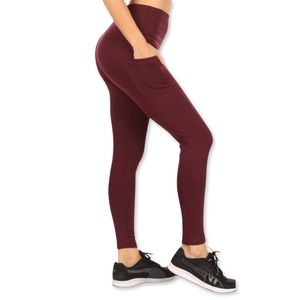 High Waste Tummy Control Leggings-Burgendy